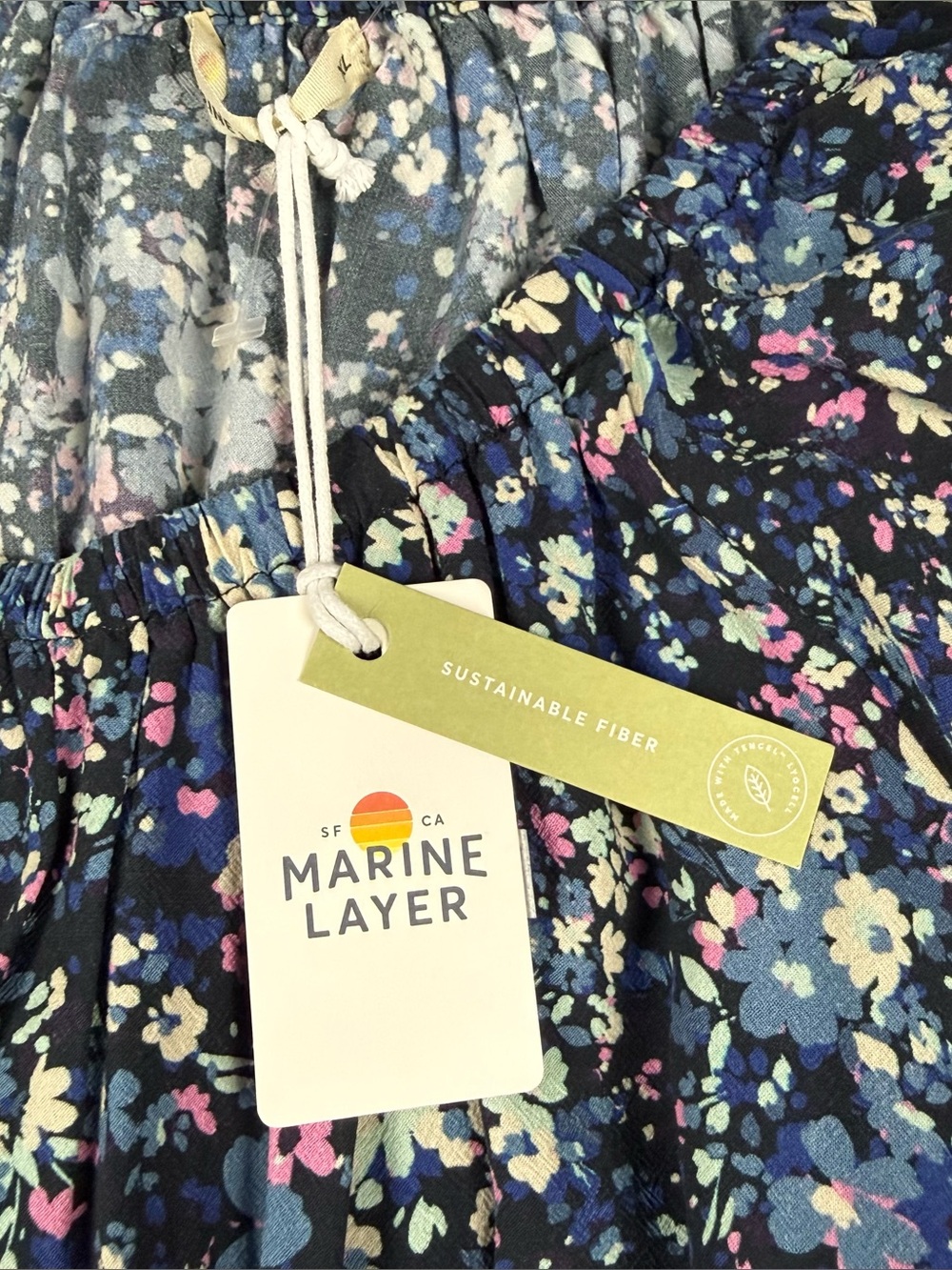 Marine Layer Charlotte Midi Maxi Dress Blue Floral Off Shoulder XL Cottagecore - Picture 6 of 11